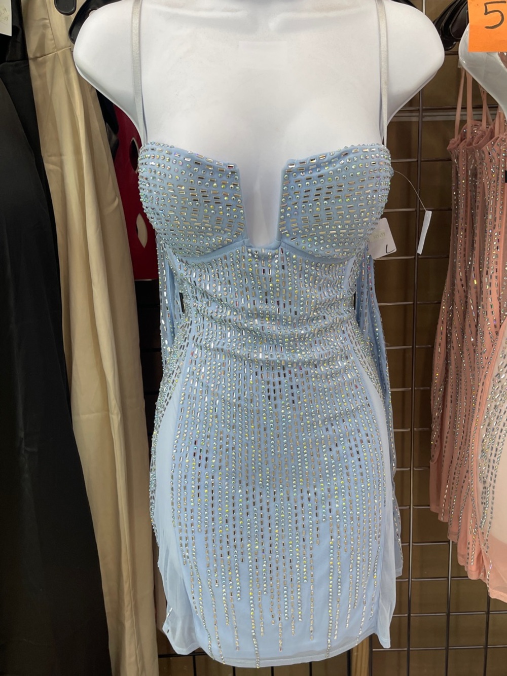 Strapless Embellished Party Dress in Light Blue